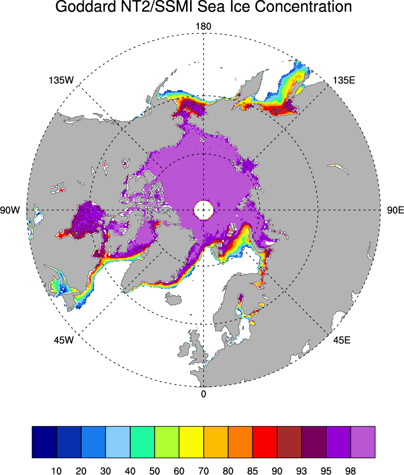 Sea ice concentration data from NASA Goddard based on SSMI and NASA Team (NT2) algorithm