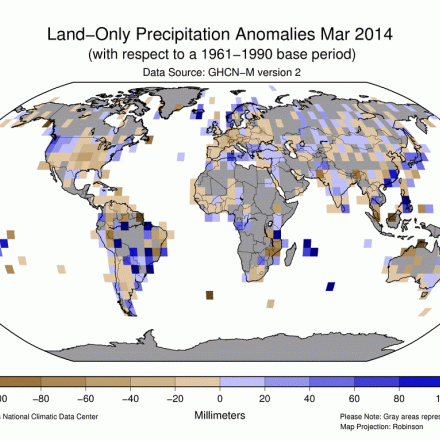 GHCN precipitation anomalies for March 2014 (source:  NCDC)
