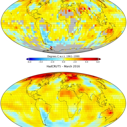 Maps of gridded anomalies in HadCRUT4 and HadCRUT5 (from Zeke Hausfather/ Carbon Brief)